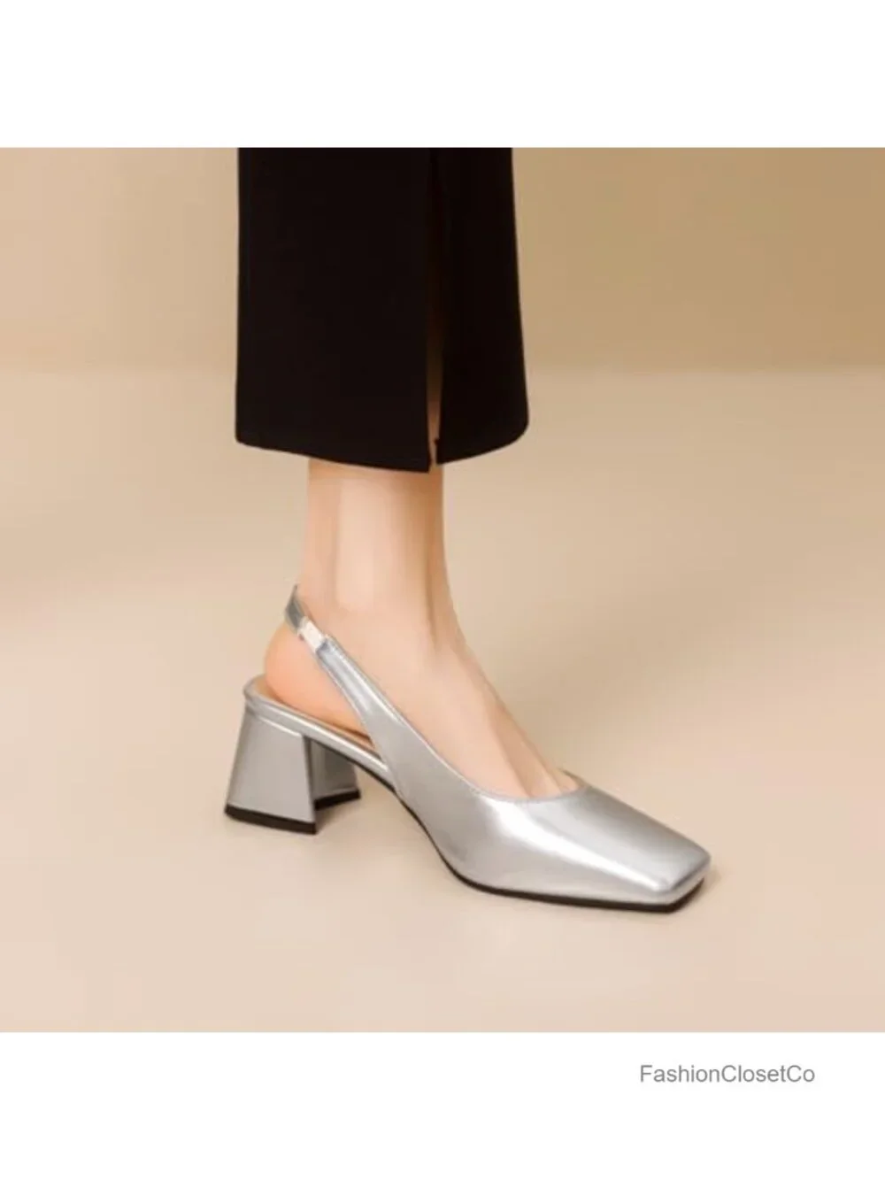 Chunky Block Heel Slingback Pumps Square Toe Women's Shoes